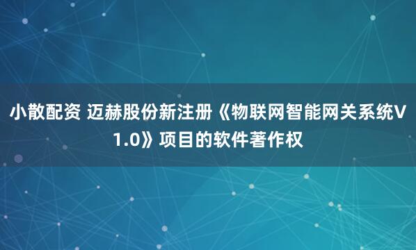 小散配资 迈赫股份新注册《物联网智能网关系统V1.0》项目的软件著作权