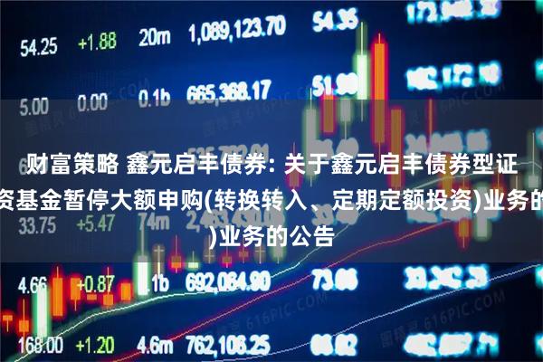 财富策略 鑫元启丰债券: 关于鑫元启丰债券型证券投资基金暂停大额申购(转换转入、定期定额投资)业务的公告
