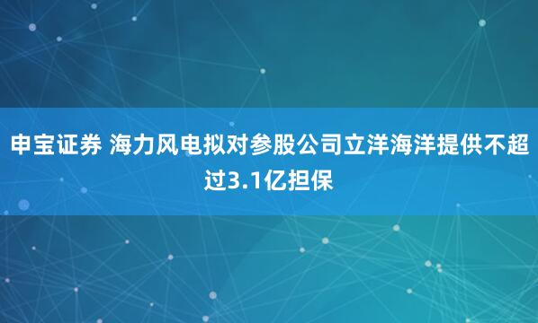 申宝证券 海力风电拟对参股公司立洋海洋提供不超过3.1亿担保