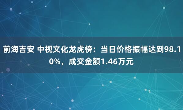前海吉安 中视文化龙虎榜：当日价格振幅达到98.10%，成交金额1.46万元
